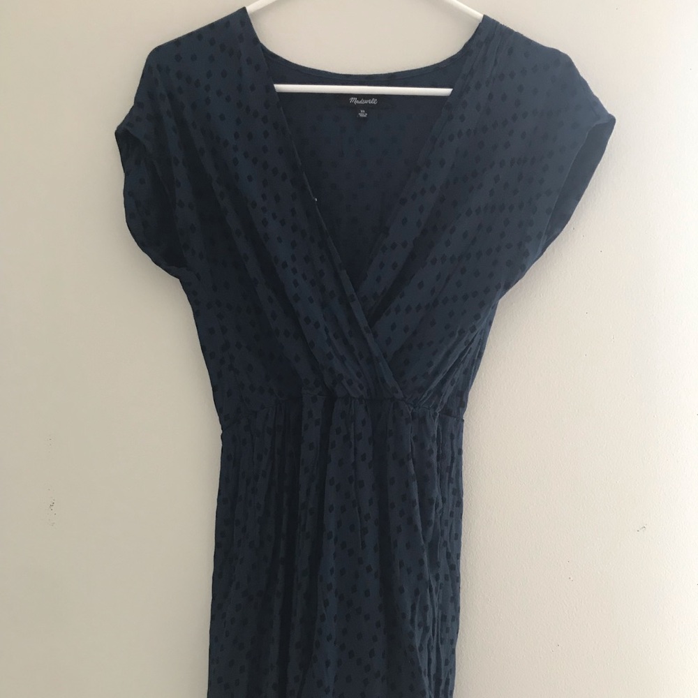Madewell green and black dot dress size xs